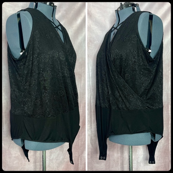 Torrid Black Surplice Strappy Mesh Lace Bodysuit NWT Sizes 4X & 5X - Picture 7 of 17